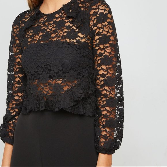 MISS SELFRIDGE Black Lace Long Sleeve Crop Top NWT - Picture 2 of 12